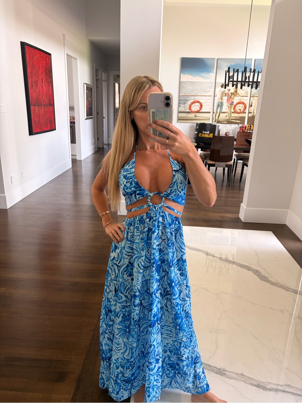 Cupshe Blue Tropical Halter Maxi Dress with Cutouts